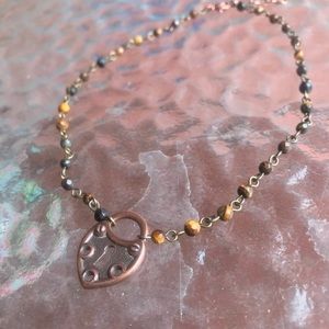 Tigers eye w/ copper lock charm choker
